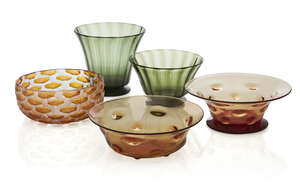 
	
		A Webbs faceted glass bowl
		'Webbs Made in England' acid mark used c.1935-1949
		The...