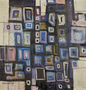 
	
		John Lancaster, 
		British b.1930 - 
		 
		Blue Squares, c.1958; 
		 
		oil on board,...