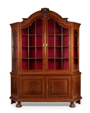 A Dutch mahogany display cabinet, first half 20th century, with glazed doors, and two panelled...