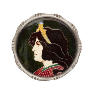 
	
		Carl Sigmund Luber (1863-1934) a Johann von Schwarz Art Nouveau ceramic trivet with metal...