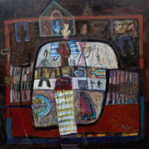 
	
		Marj Bond RSW,
		Scottish b.1939- 
		 
		Kitemen of the March;
		 
		oil and mixed...