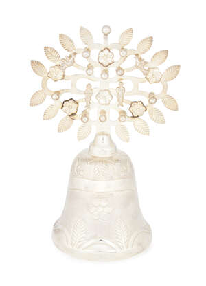 
	
		A Mexican silver tree of life bell by Los Ballesteros, the stylised tree with three...