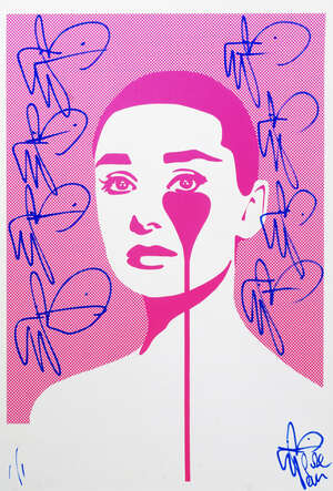 
	
		Pure Evil, British b.1968- Audrey Hepburn; screenprint in colours on wove, hand-finished,...