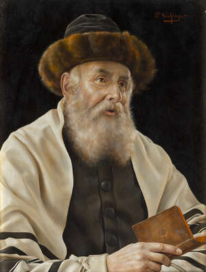 
	
		Otto Eichinger, 
		Austrian 1922-2004- 
		Portraits of a Rabbi holding a book; 
		oils...