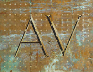 
	
		Keith Milow, 
		British b.1945-
		 
		Initial R. & Initial AV (1989);
		 
		oil on...