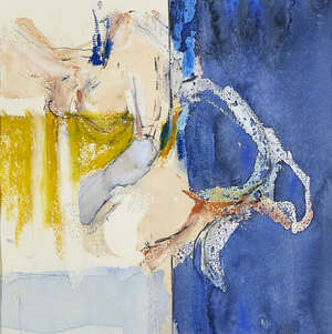 
	
		Adrian Heath, 
		British 1930-1992- 
		 
		Abstract composition in blue and yellow;...