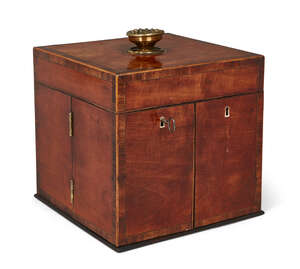 
	
		An unusual George III satinwood cube-shape apothecary/medicine chest, overall tulipwood...