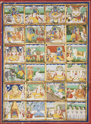 
	
		Twenty Four Avatars of Vishnu signed Ganesh Chateraki, Jaipur, Rajasthan, North India,...