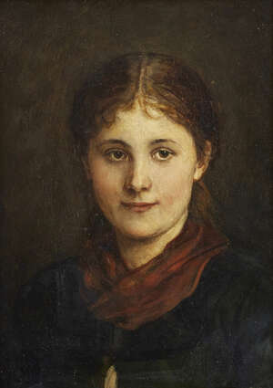 
	
		Munich School, 
		mid/late 19th century-
		 
		Portrait of a young woman...