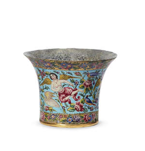 
	
		A Qajar enamelled qalian bowl, late 18th-early 19th century, of trumpet form, the surface...