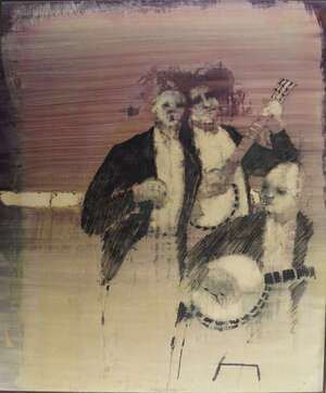 
	
		Ray Wooldridge,
		British b.1934-
		 
		Untitled, Three musicians;
		 
		mixed...