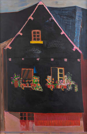 
	
		David Michie OBE RSA FRSA, 
		Scottish b.1928 - 
		 
		Red house with flowers;...