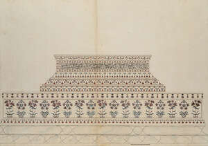 
	
		 The side view of Mumtaz Mahal's Cenotaph, by an Agra artist, India, circa 1809,...