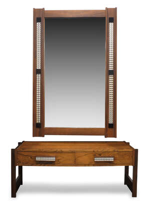 
	
		Aarhus Glasimport og Glassliberi, 
		 
		Rosewood dressing mirror and matching stand,...