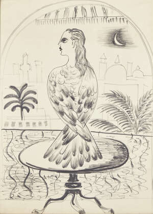 
	
		John Banting, 
		British 1902-1972 - 
		 
		Bird woman; 
		 
		felt-pen on paper, 52...