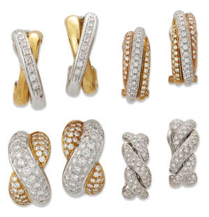 
	
		Four pairs of earrings, each set with brilliant-cut diamonds, comprising: A pair of 18ct...
