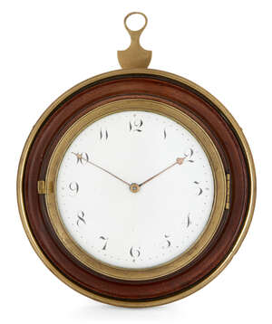 
	
		An English brass-mounted mahogany timepiece, with watch movement by Jasper Taylor, late...