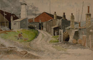 Ernest Eric Newton,&nbsp;British 1901-1970-&nbsp;The Oyster Sheds, Whitstable;&nbsp;watercolour and charcoal on...