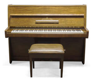 
	
		Steinway & Sons, a model 'Z' upright walnut piano, c.1958, serial no. 359711, 114cm high,...