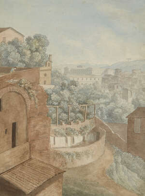 Ellis Cordelia Knight, 
		British 1757-1837- 
		 
		Rupe Tarpea; 
		 
		watercolour with pen and ink, 32.5x24.5cm  
		 
		Provenance: with Abbott & H