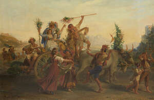 
	
		After Louis Léopold Robert, 
		Swiss 1794-1835- 
		 
		Le retour de la fête de la...