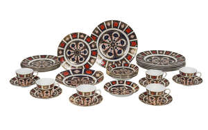 
	
		A Royal Crown Derby Old Imari pattern part dinner and tea service for six people, 20th...