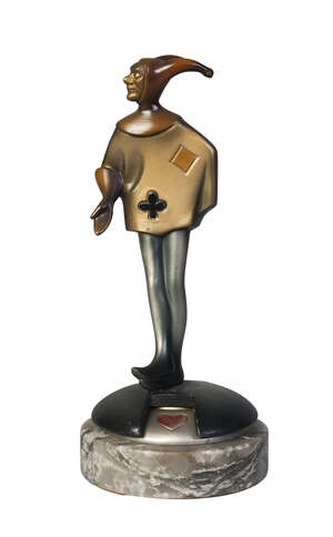 
	
		Roland Paris (1894-1945), a cold-painted spelter figural  'card- suit' selector
		
