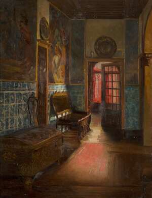 
	
		Northern European School, 
		late 19th century- 
		View into the hallway of an elegant...