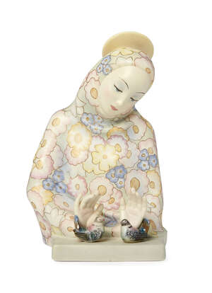 
	
		Lenci, a ceramic model of a Madonna with two small birds by Helen König Scavini 
		