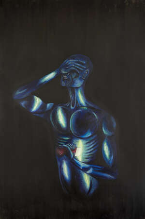 Contemporary School, late 20th/early 21st century- Untitled, self inflicted wound; oil on board...