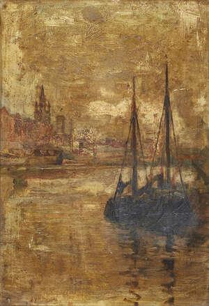 
	
		J V R Parsons, 
		British exh. 1891-1914- 
		 
		Prince's Dock, Liverpool;
		 
		oil...