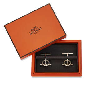 
	
		Hermes, Paris: a pair of Hermes silver horse bit cufflinks, in fitted box 

	

