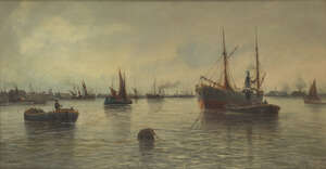 
	
		William Lionel Wyllie, RA, RBA, RE, RI, NERC, 
		British 1851-1931- 
		The busy Thames;...