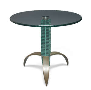 
	
		Danny Lane (American b.1955), a glass and steel centre table,
		Inscribed 'Danny Lane,...