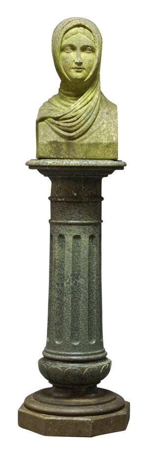 
	
		A white marble bust of a Classical woman, early to mid 20th Century , carved with a scarf...