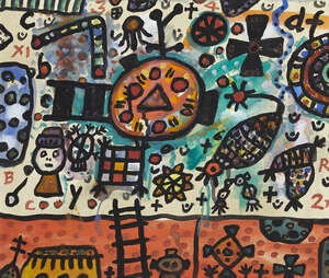 Alan Davie CBE RA HRSW, Scottish 1920-2014-
 
Ladder to Joyland, 2004; 
 
gouache on paper, signed...