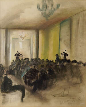 
	
		Nadia Benois, 
		Russian 1896-1975 - 
		 
		Theatre scene, 1927-28; 
		 
		watercolour...