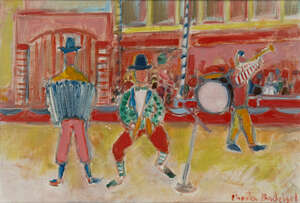 Charles Badoisel, 
		French 1925-2009- 
		 
		Musicians; 
		 
		oil on canvas, signed 'Charles Badoisel' lower right, 38 x 55.5 cm (ARR)