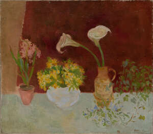 
	
		Stella Steyn, 
		Irish 1907-1987 - 
		Still life with flowers; 
		oil on canvas,...