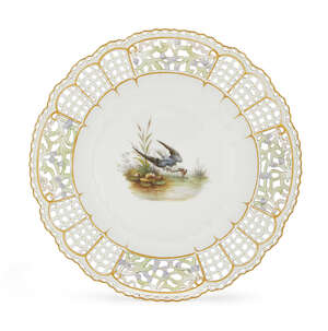 
	
		A Meissen porcelain cabinet plate, late 19th century, the rim with panels of reticulated...