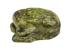 
	
		A Chinese spinach green hardstone horse, late Ming dynasty, carved as a recumbent horse...