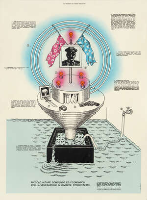 
	
		Ettore Sottsass (1917-2007), a framed print L'Altare 
		c.1974, signed and labelled to...