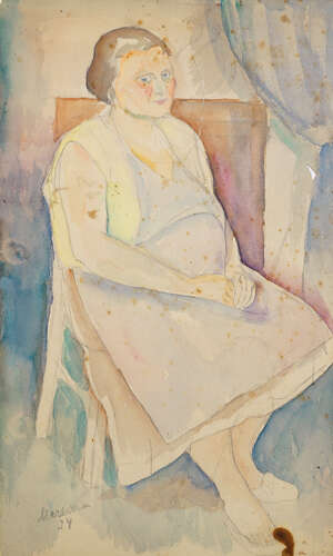 
	
		Marie Vorobieff Marevna, Russian 1892-1984-Sitting woman, 1934; watercolour and pencil on...