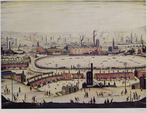 
	
		Laurence Stephen Lowry RBA RA, 
		British 1887-1976-
		 
		The Pond, 1974;
		 
		offset...