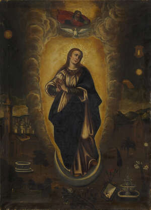 
	
		Italian School, 
		18th century-
		 
		The Ascension of Mary;
		 
		oil on canvas,...