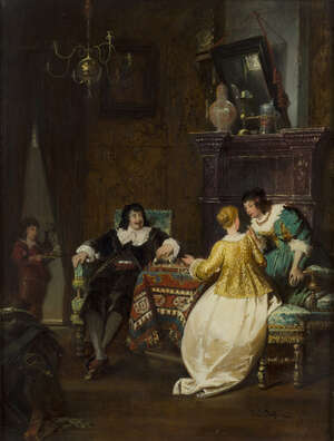 
	
		Jakob Emanuel Gaisser, 
		German 1825-1899- 
		The Chess Game;
		oil on panel, signed...