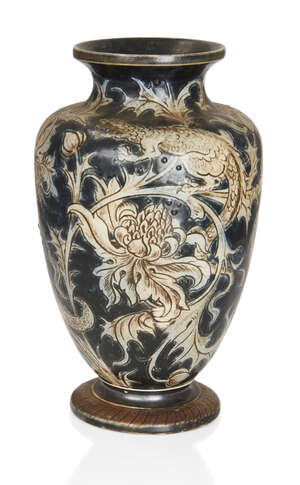 
	
		Martin Brothers, 
		 
		Lizards among foliage and berries vase, 1895, 
		Glazed...