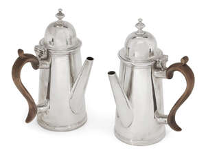 
	
		A pair of Victorian silver café-au-lait pots, London, c.1891 and 1892, Charles Stuart...
