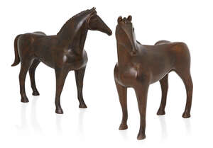 
	
		Freda Skinner (1911-1993), 
		 
		Near pair of stylised horse sculptures, 1941, 
		