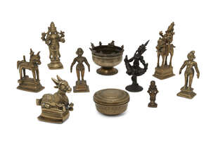 
	
		A group of 10 Indian bronzes

	

